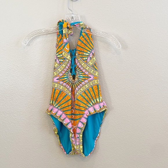 Trina Turk Other - Trina Turk Neon lace up cut out one piece halter